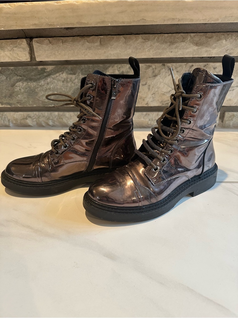 Women's Metallic Lace-Up Combat Boots in Gunmetal DKNY 9.5